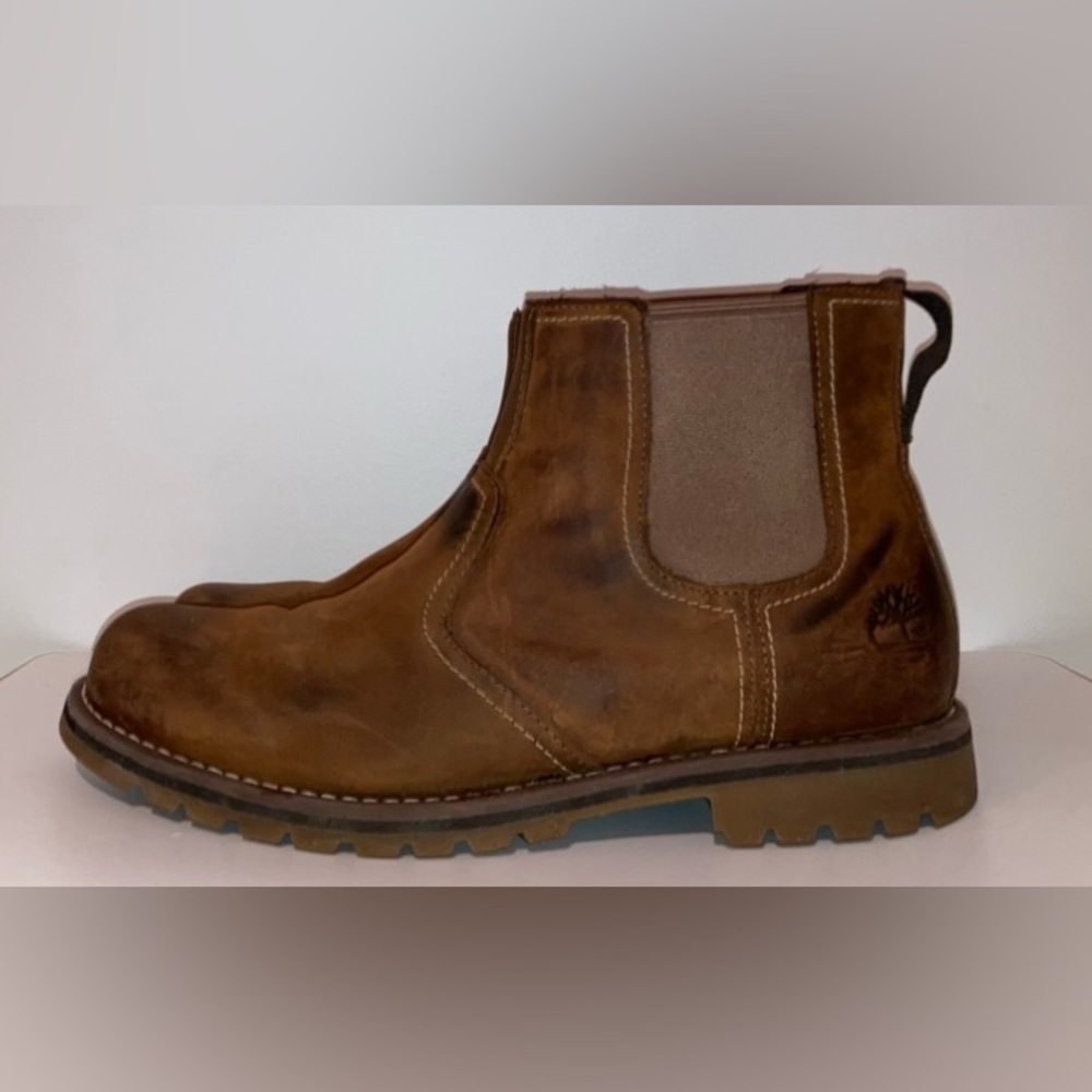 TIMBERLAND Men’s Ortholite Chelsea style leather pull on boots, brown, 10